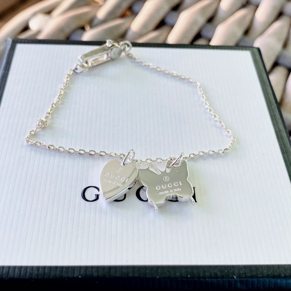 Gucci Heart & Butterfly Silver Logo Charm Bracelet - Picture 8 of 16